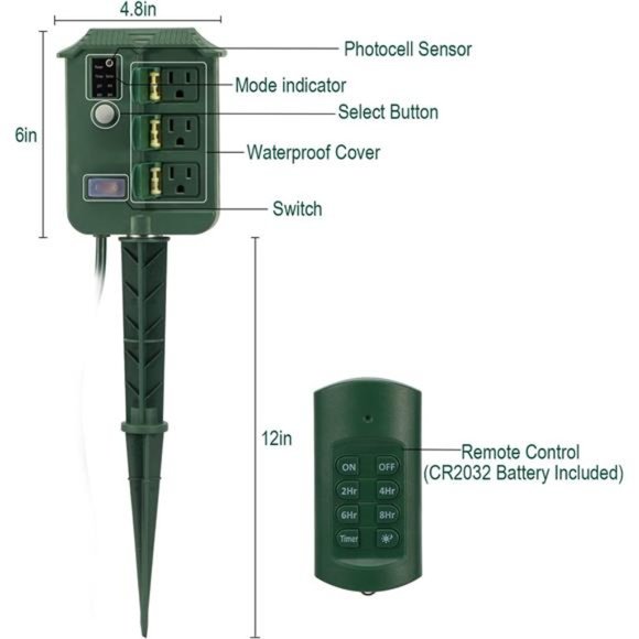Outdoor Light Timer Waterproof, Dusk to Dawn Power Stake Timer, 6 Outlets - Picture 7 of 7
